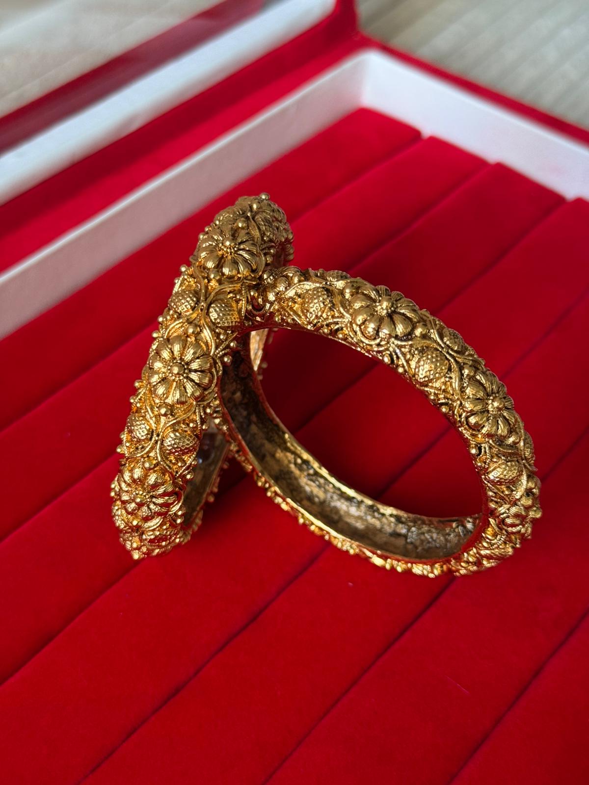 Golden Heavy Embroided 24k Immi Golden Bangle,Set Of Two, Perfect For Auspicious