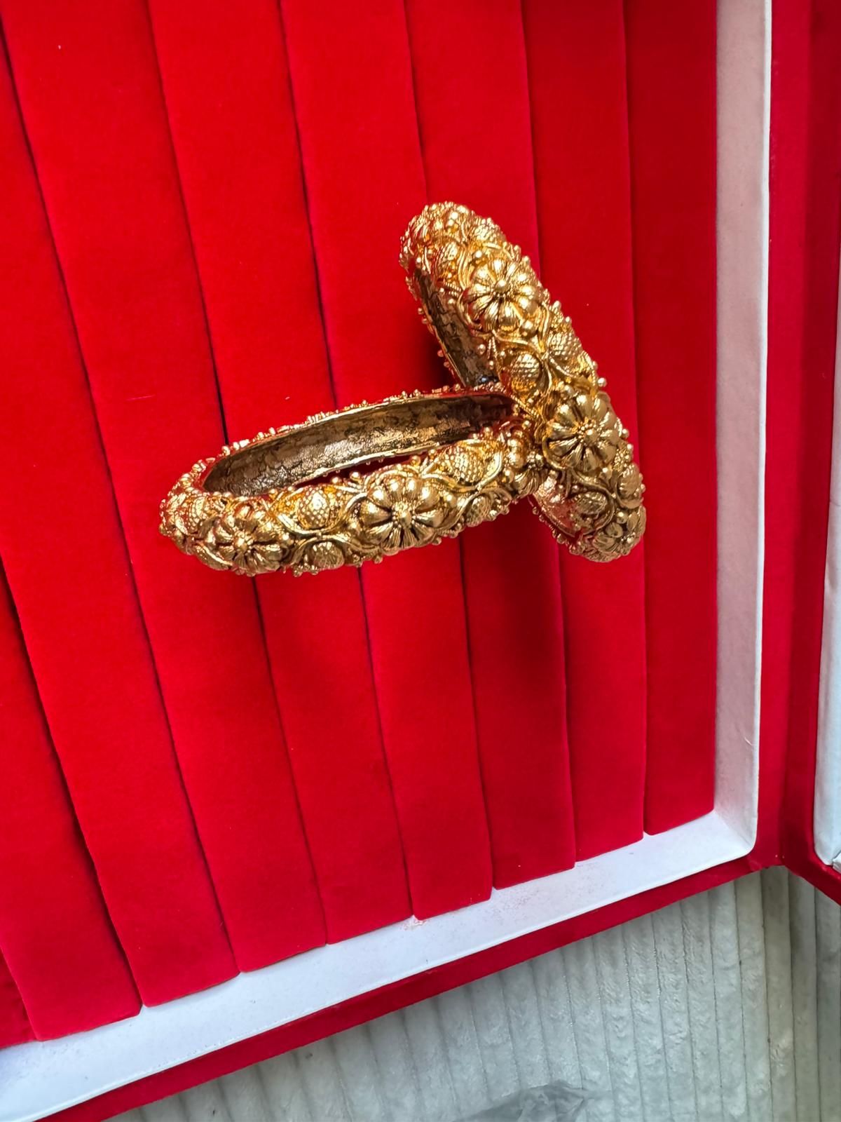 Golden Heavy Embroided 24k Immi Golden Bangle,Set Of Two, Perfect For Auspicious