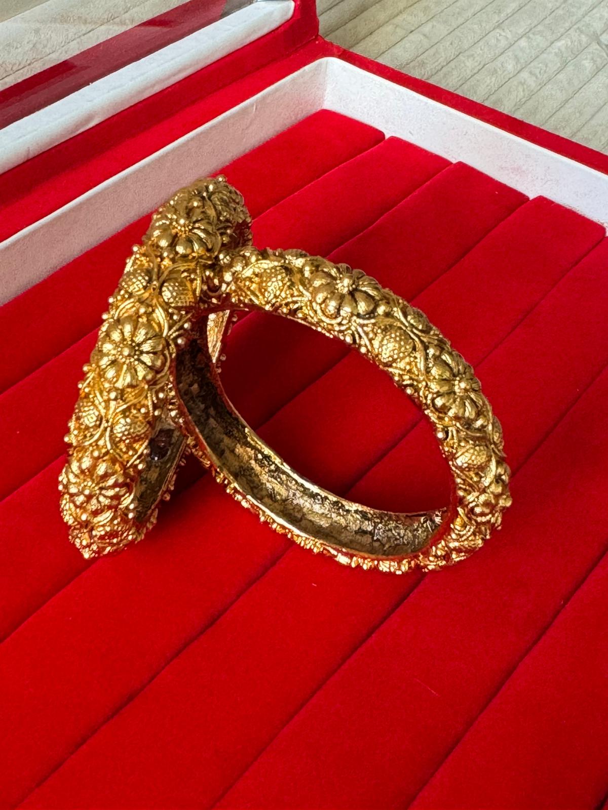 Golden Heavy Embroided 24k Immi Golden Bangle,Set Of Two, Perfect For Auspicious