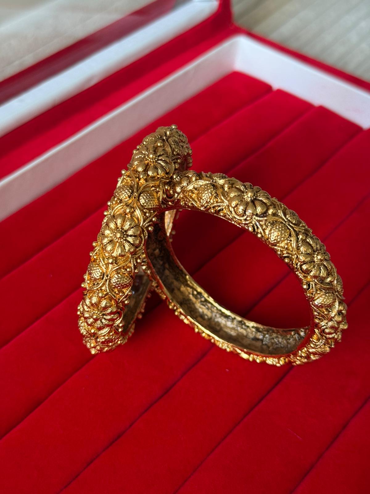 Golden Heavy Embroided 24k Immi Golden Bangle,Set Of Two, Perfect For Auspicious