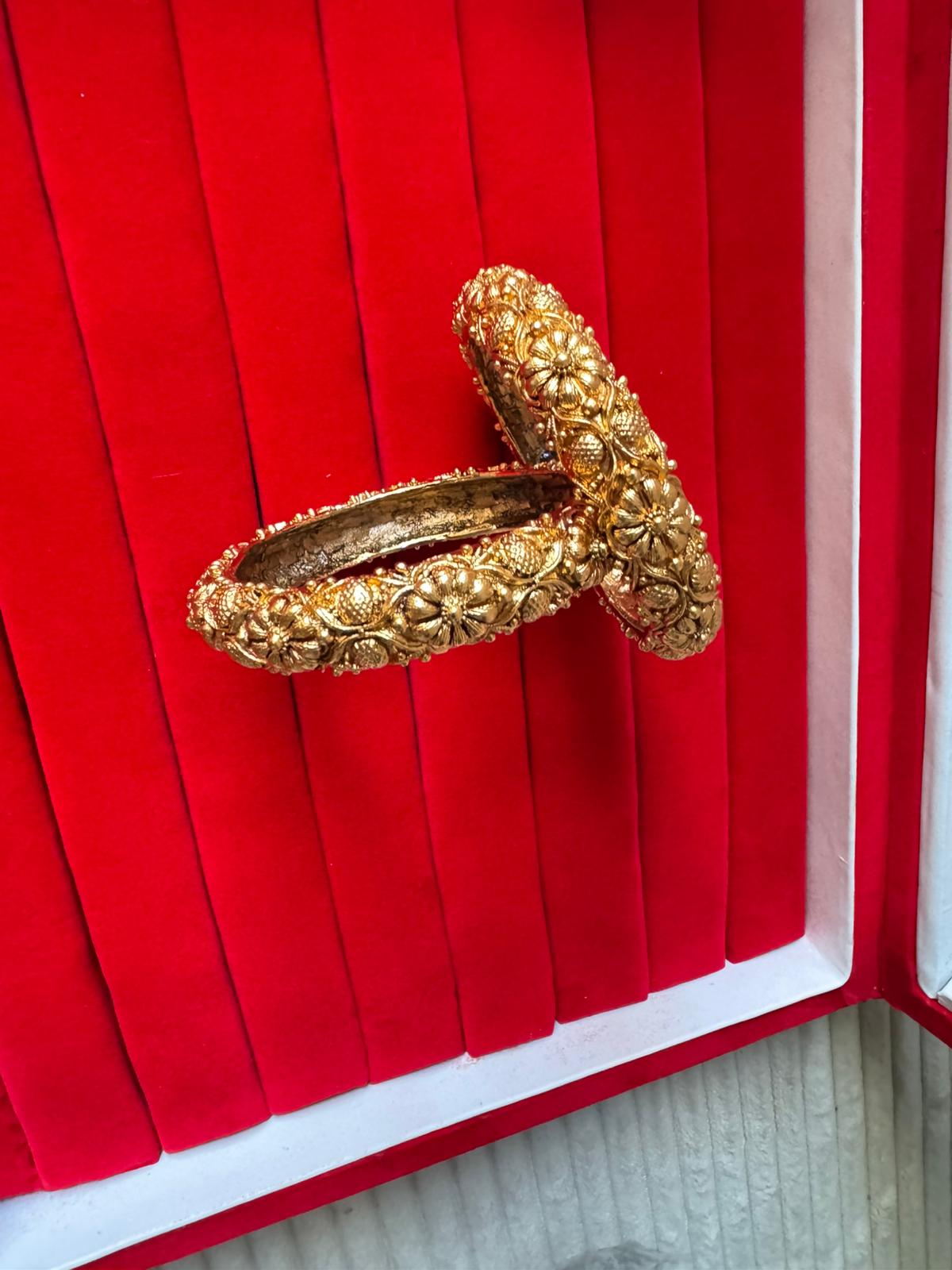 Golden Heavy Embroided 24k Immi Golden Bangle,Set Of Two, Perfect For Auspicious