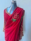 Rhododendron Embroided Red Saree with peticoat (blouse excluded)