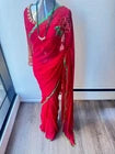 Rhododendron Embroided Red Saree with peticoat (blouse excluded)