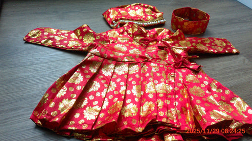 Pasni Dress Set, Traditional Baby Ethnic Wear Set – Red & Gold Brocade