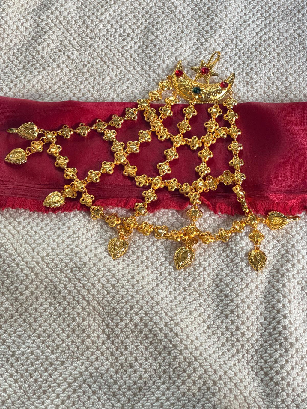 Newari Nyapusikha Antique Gold Crescent Moon and Star Pendant with Dangling Bead