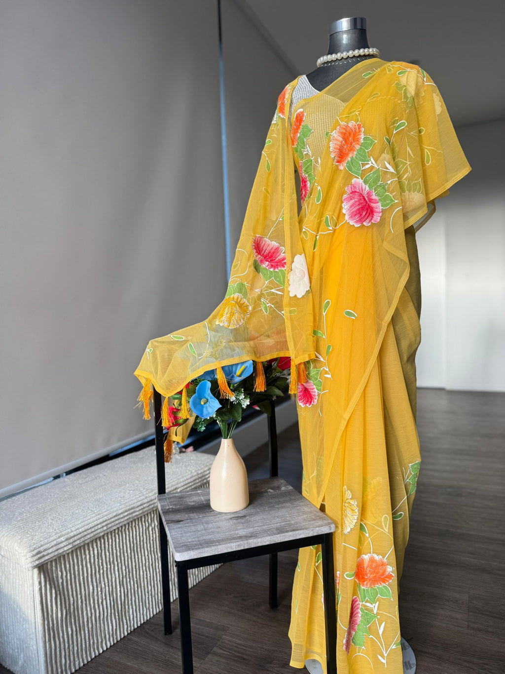 Multi-Coloured with floral print saree, very lightweight fabric