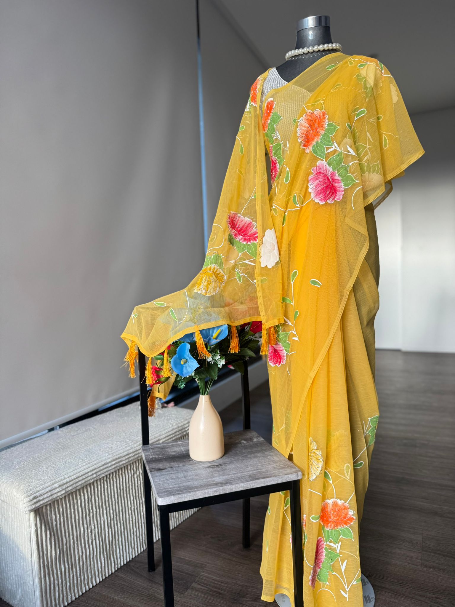 Multi-Coloured with floral print saree, very lightweight fabric