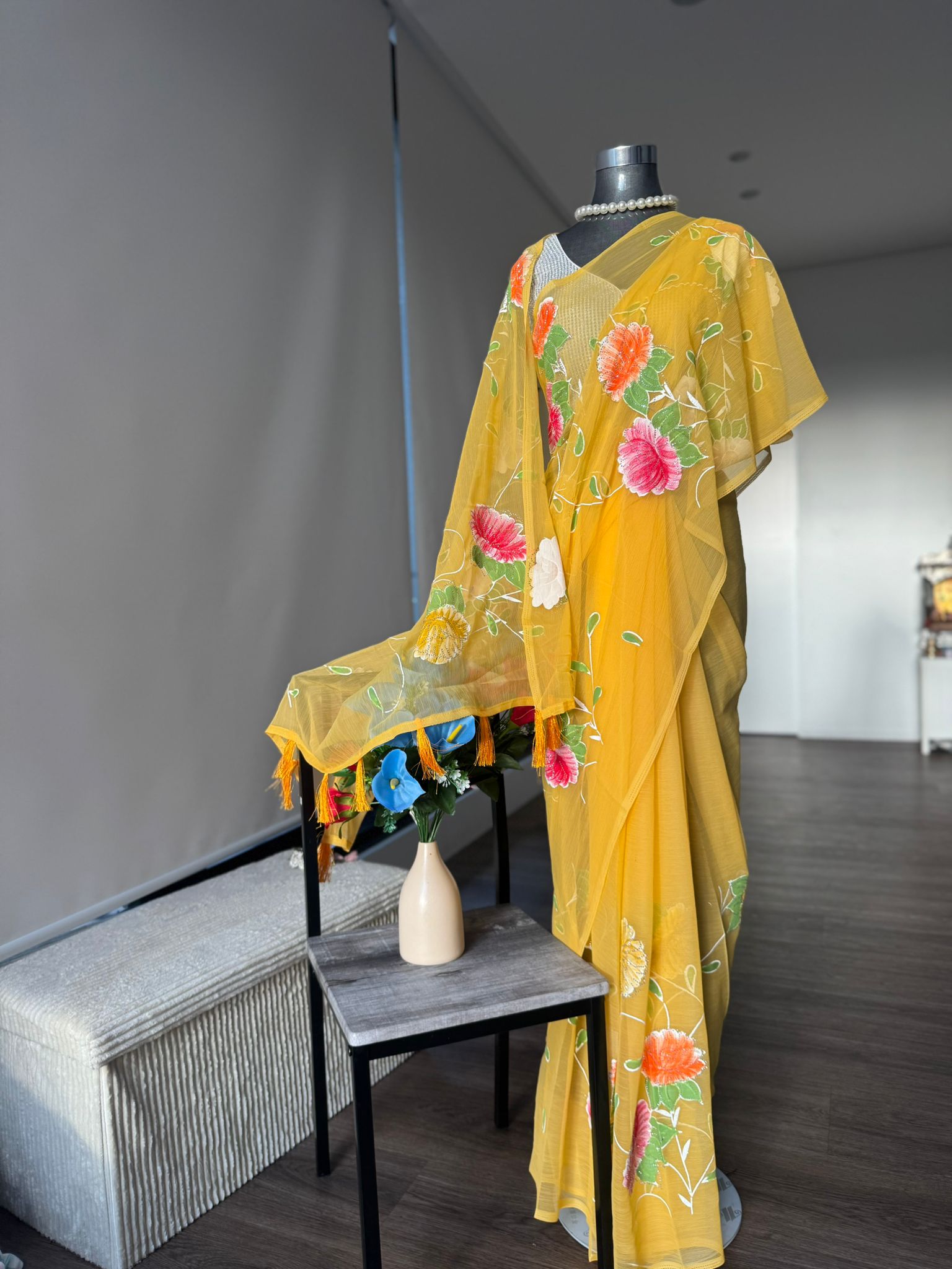 Multi-Coloured with floral print saree, very lightweight fabric