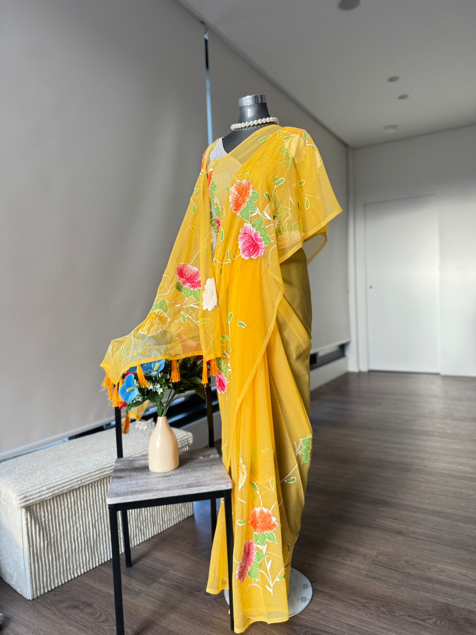 Multi-Coloured with floral print saree, very lightweight fabric