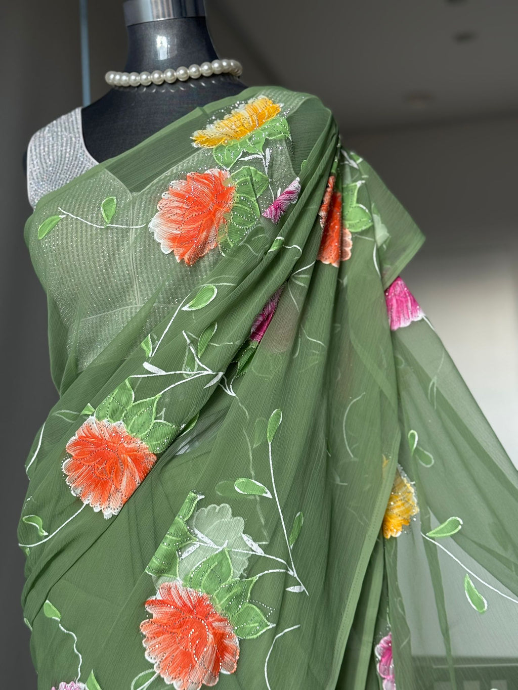 Multi-Coloured with floral print saree, very lightweight fabric