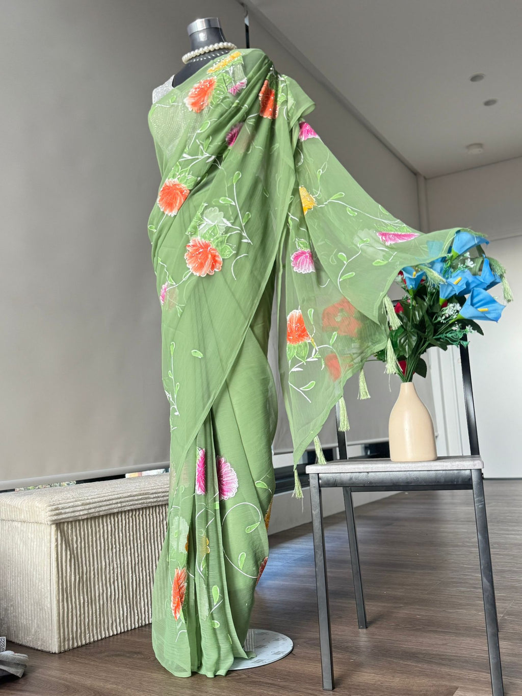 Multi-Coloured with floral print saree, very lightweight fabric