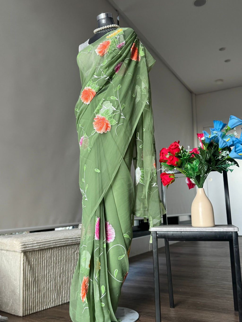 Multi-Coloured with floral print saree, very lightweight fabric