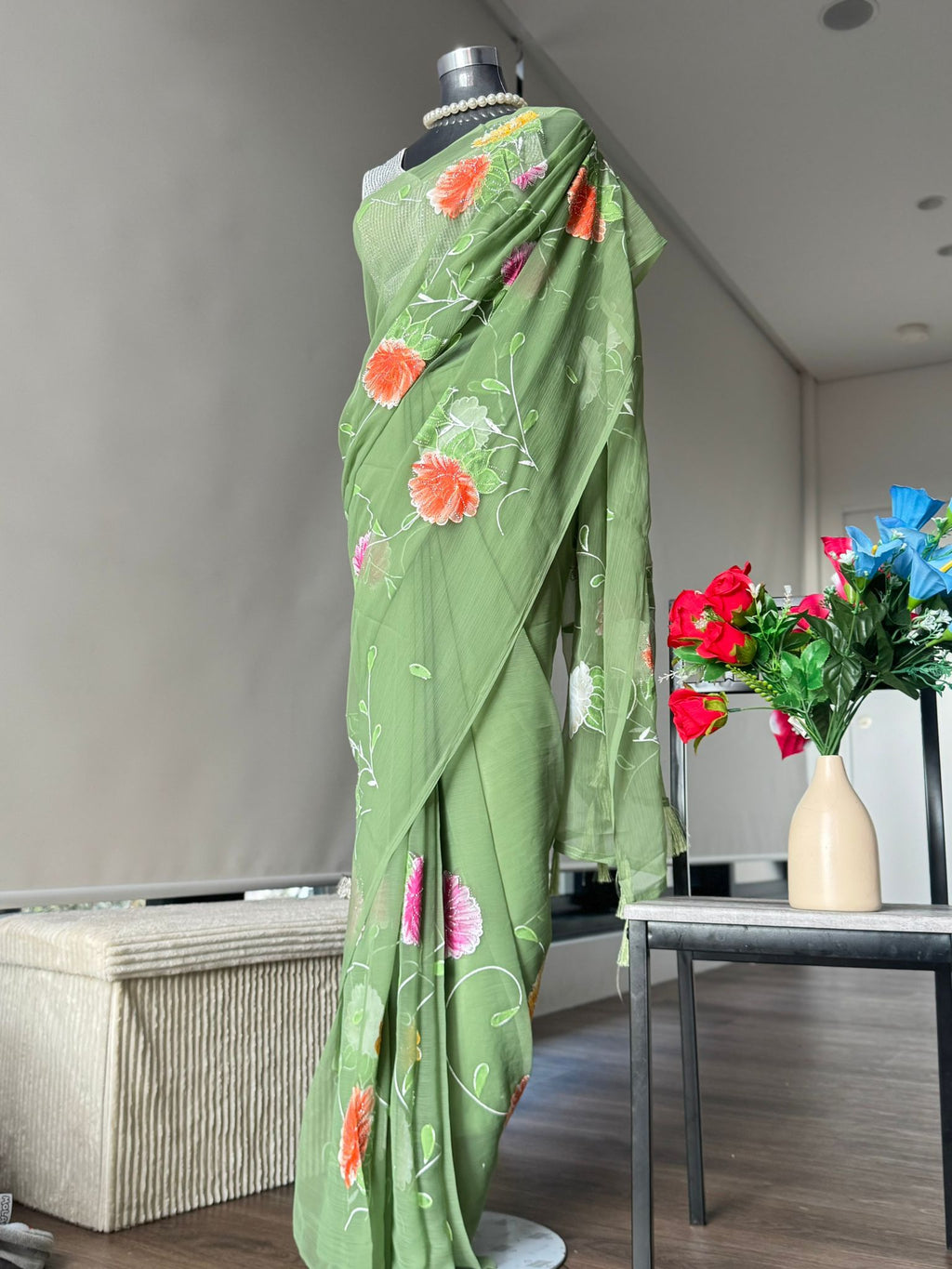Multi-Coloured with floral print saree, very lightweight fabric