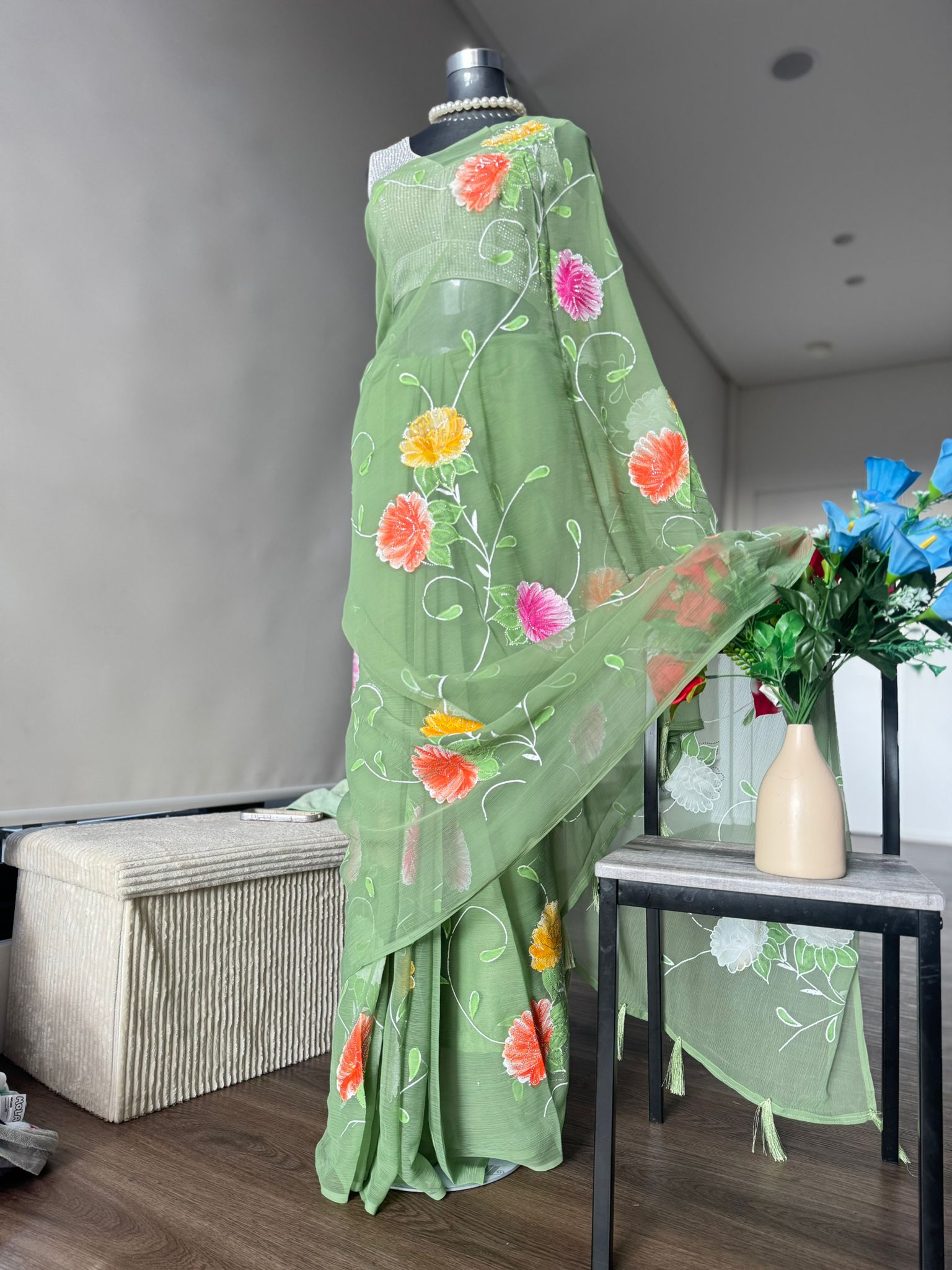 Multi-Coloured with floral print saree, very lightweight fabric