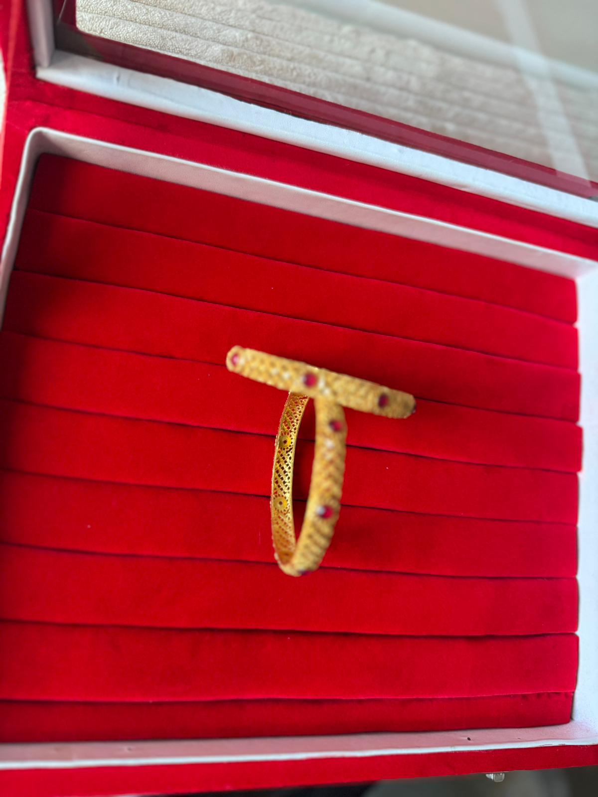 Traditional Embroided Bangles, Set of two, 24k inspo design with gem studded