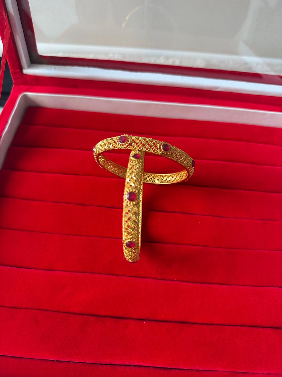 Traditional Embroided Bangles, Set of two, 24k inspo design with gem studded