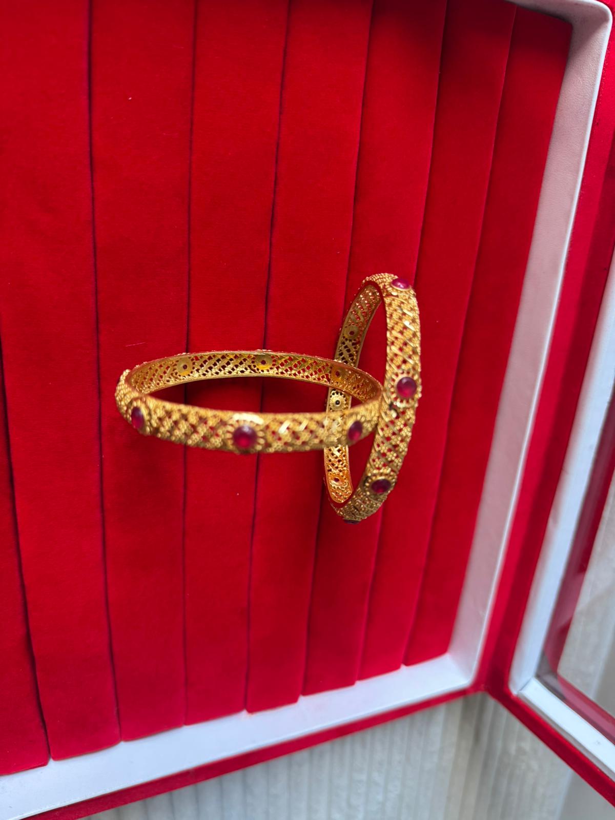 Traditional Embroided Bangles, Set of two, 24k inspo design with gem studded