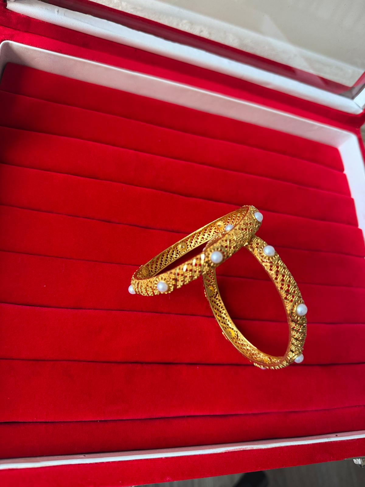 Traditional Embroided Bangles, Set of two, 24k inspo design with gem studded