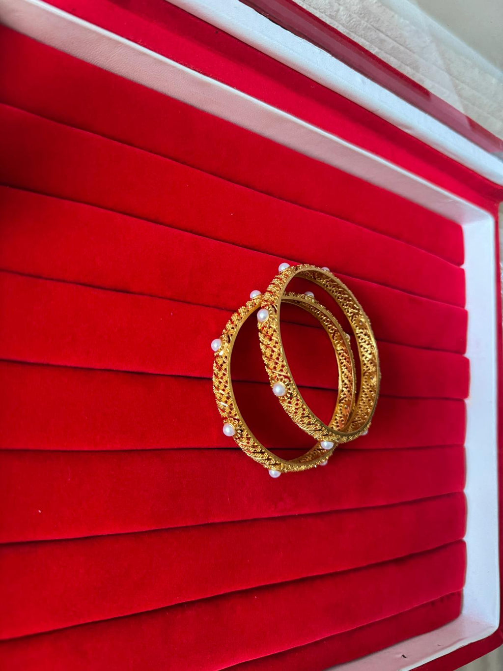 Traditional Embroided Bangles, Set of two, 24k inspo design with gem studded