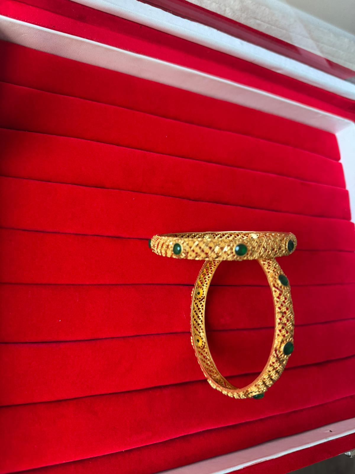 Traditional Embroided Bangles, Set of two, 24k inspo design with gem studded