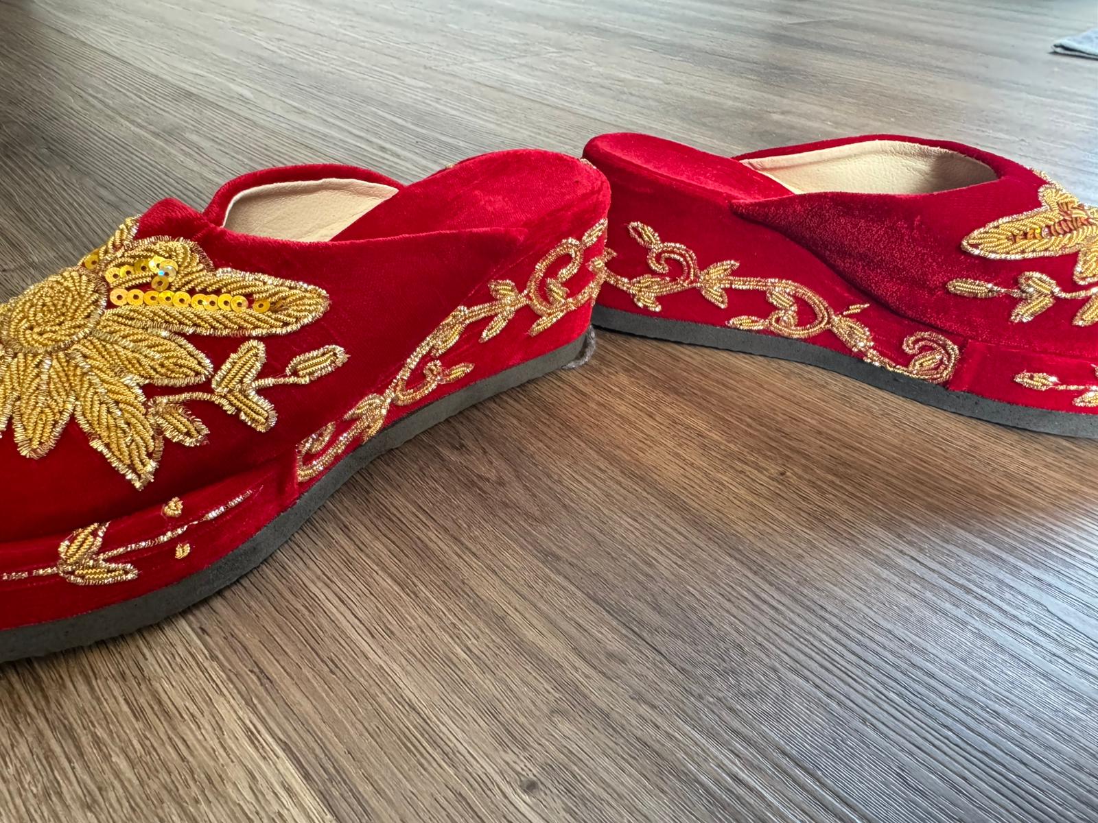 Bridal Heavy Embroidery Nepali Makhmal Shoes, Perfect for festive season