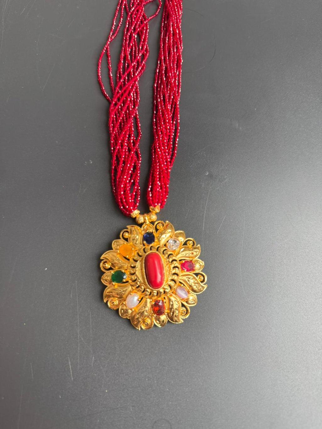 Traditional Potey 24k immi embroided locket, Mahalaxmi jewellery