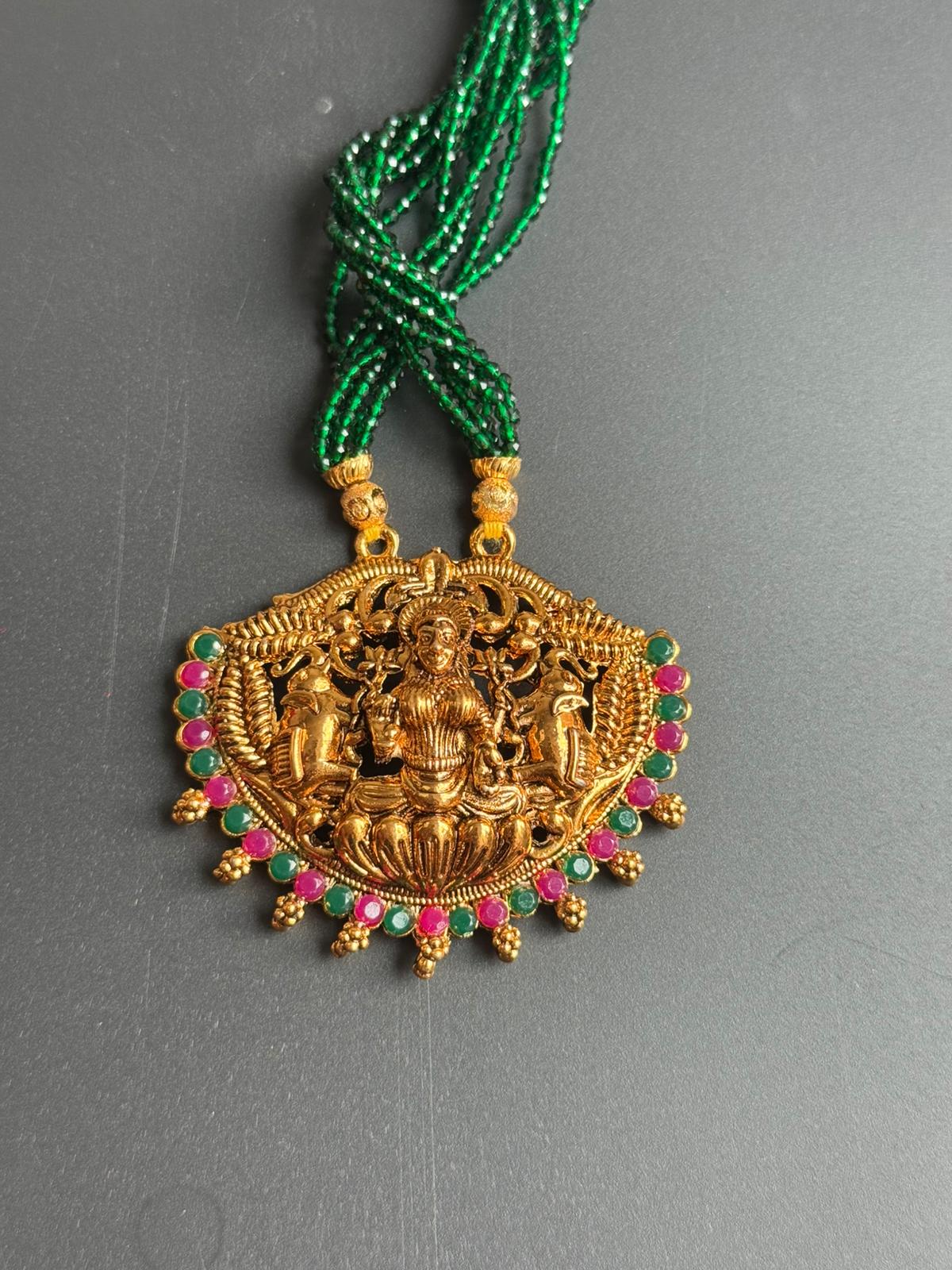 Traditional Potey 24k immi embroided locket, Mahalaxmi jewellery