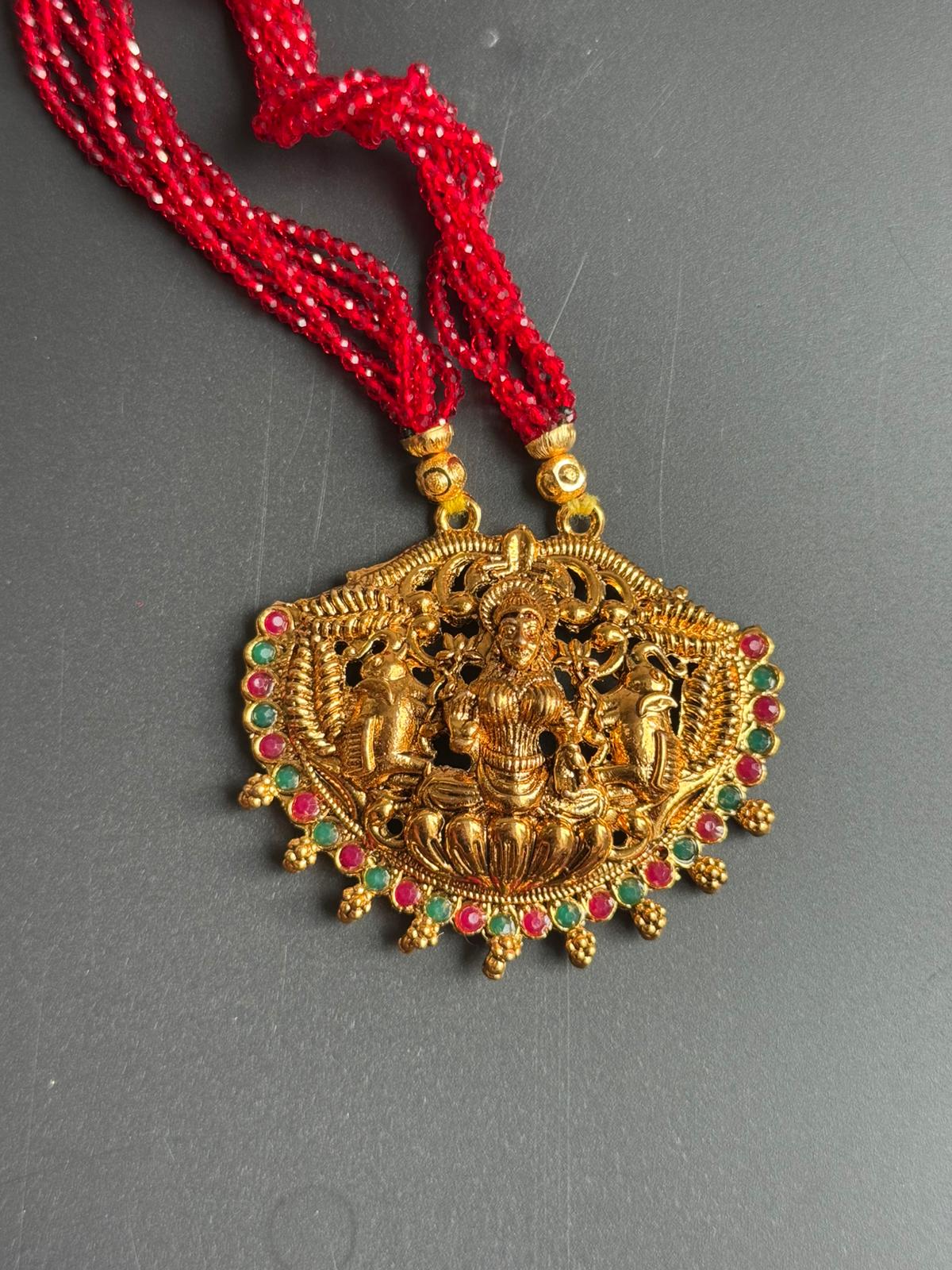 Traditional Potey 24k immi embroided locket, Mahalaxmi jewellery
