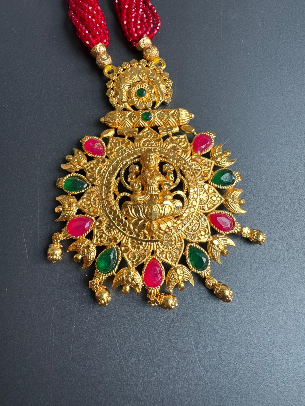 Traditional Potey 24k immi embroided locket, Mahalaxmi jewellery