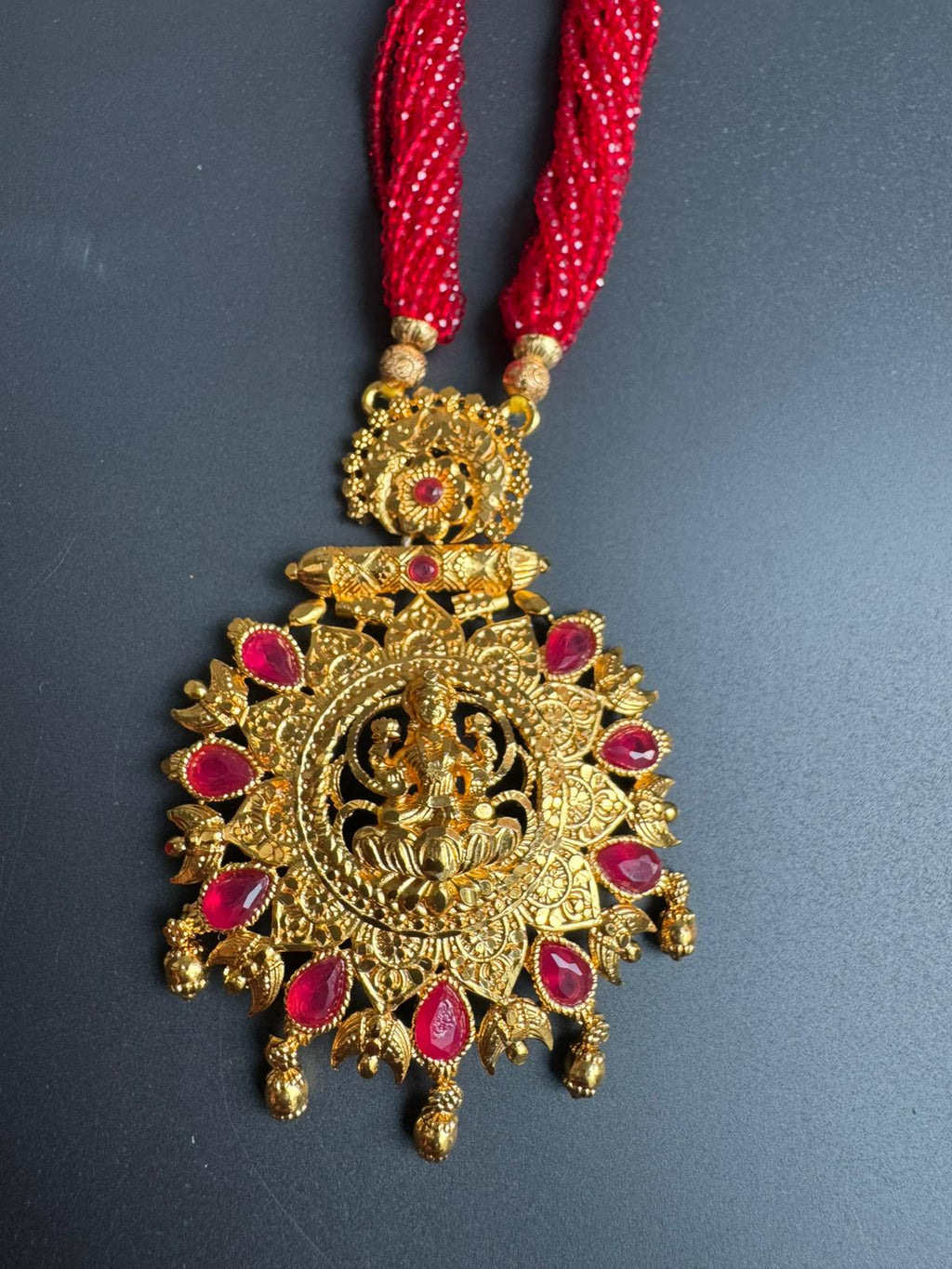 Traditional Potey 24k immi embroided locket, Mahalaxmi jewellery