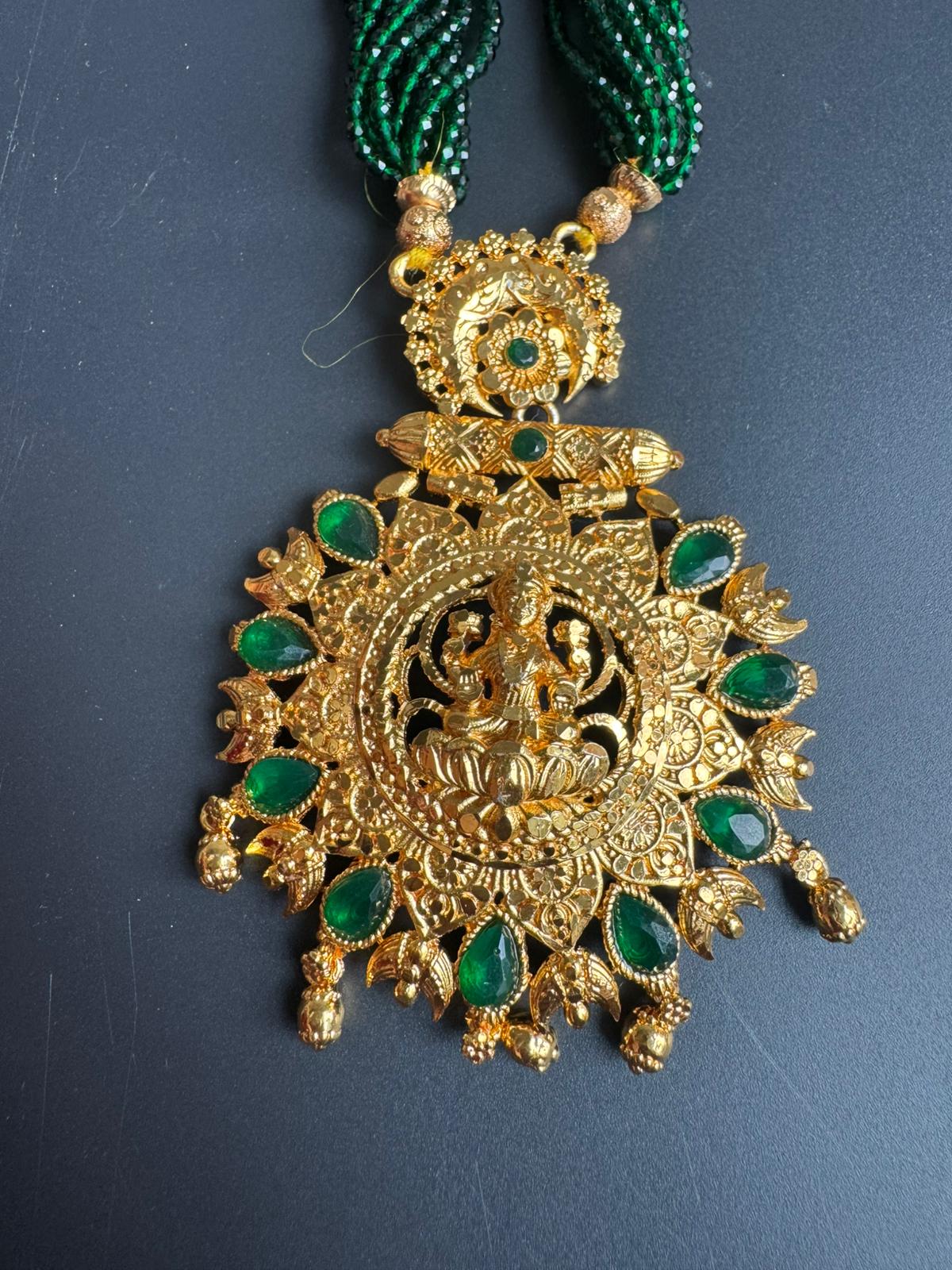 Traditional Potey 24k immi embroided locket, Mahalaxmi jewellery