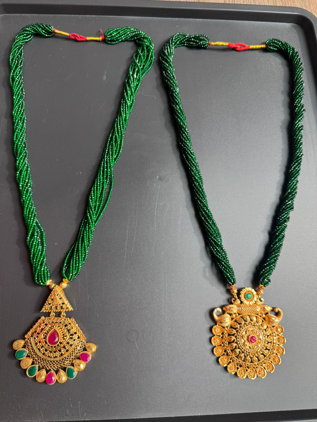 Traditional Potey 24k immi embroided locket, Mahalaxmi jewellery
