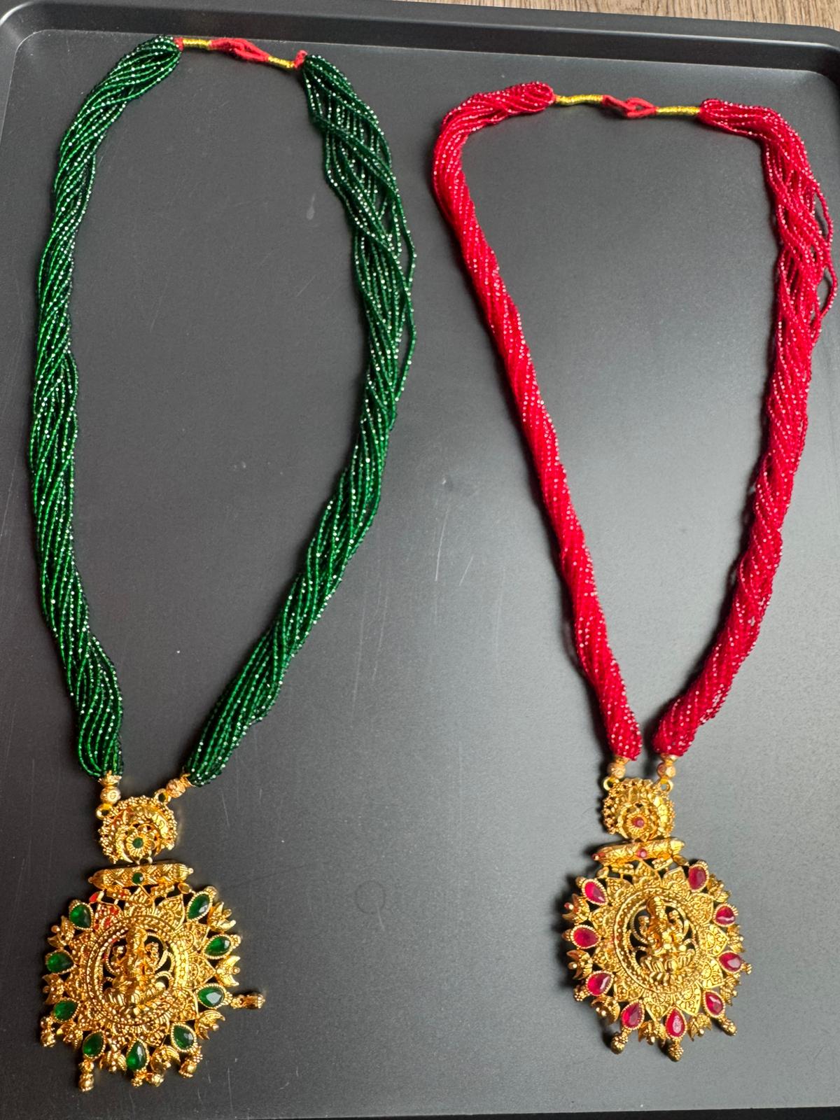 Traditional Potey 24k immi embroided locket, Mahalaxmi jewellery