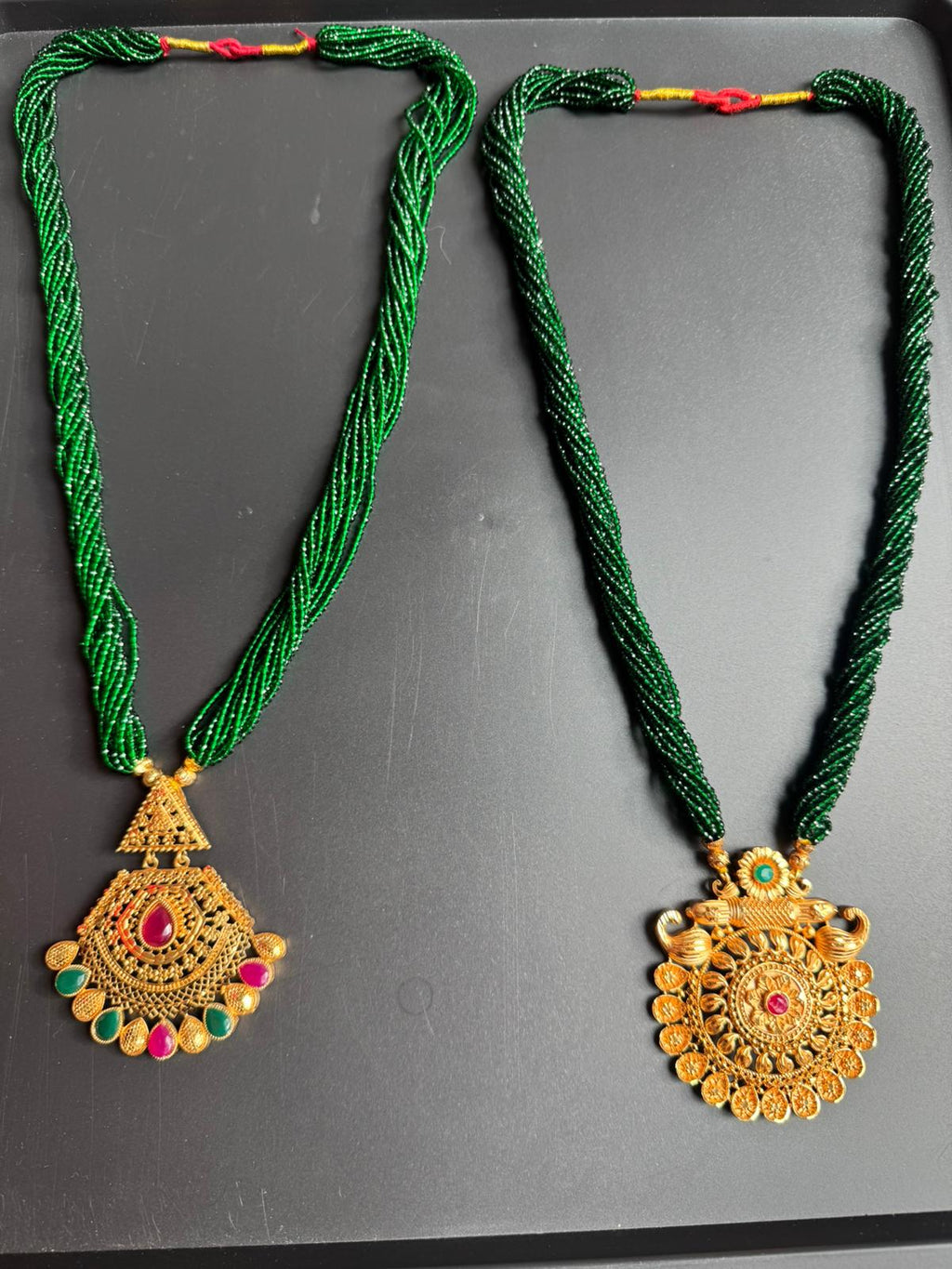 Traditional Potey 24k immi embroided locket, Mahalaxmi jewellery