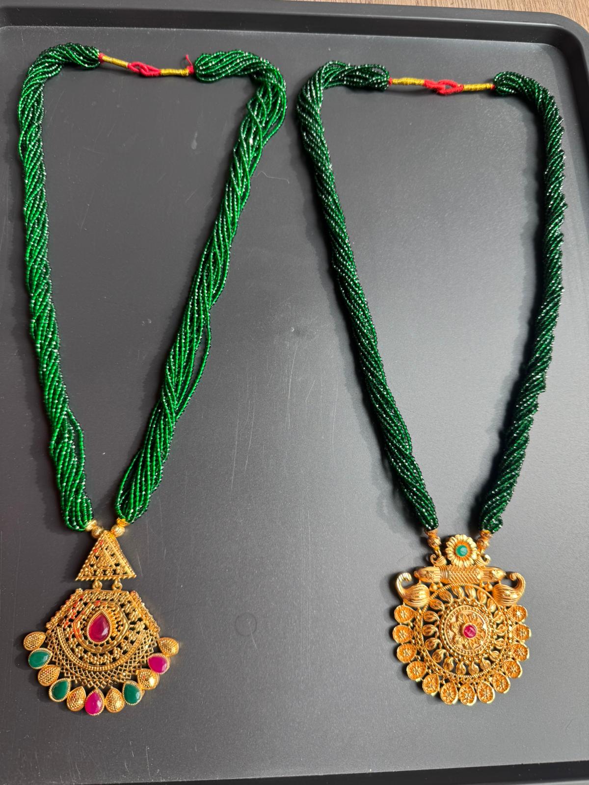 Traditional Potey 24k immi embroided locket, Mahalaxmi jewellery