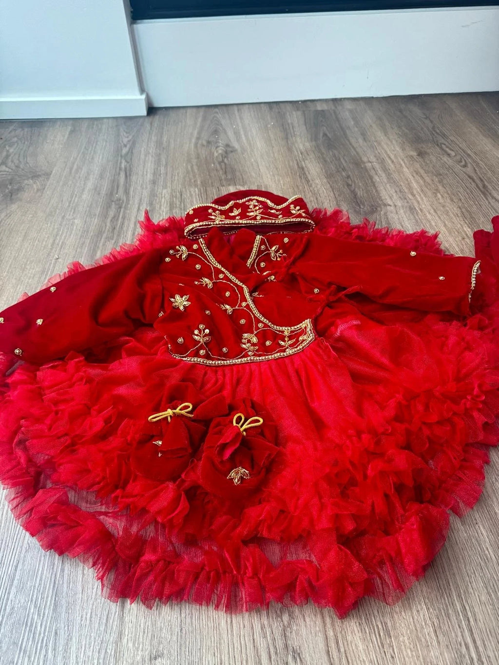 Traditional Pasni Dress for Baby Girl – Red Velvet Set