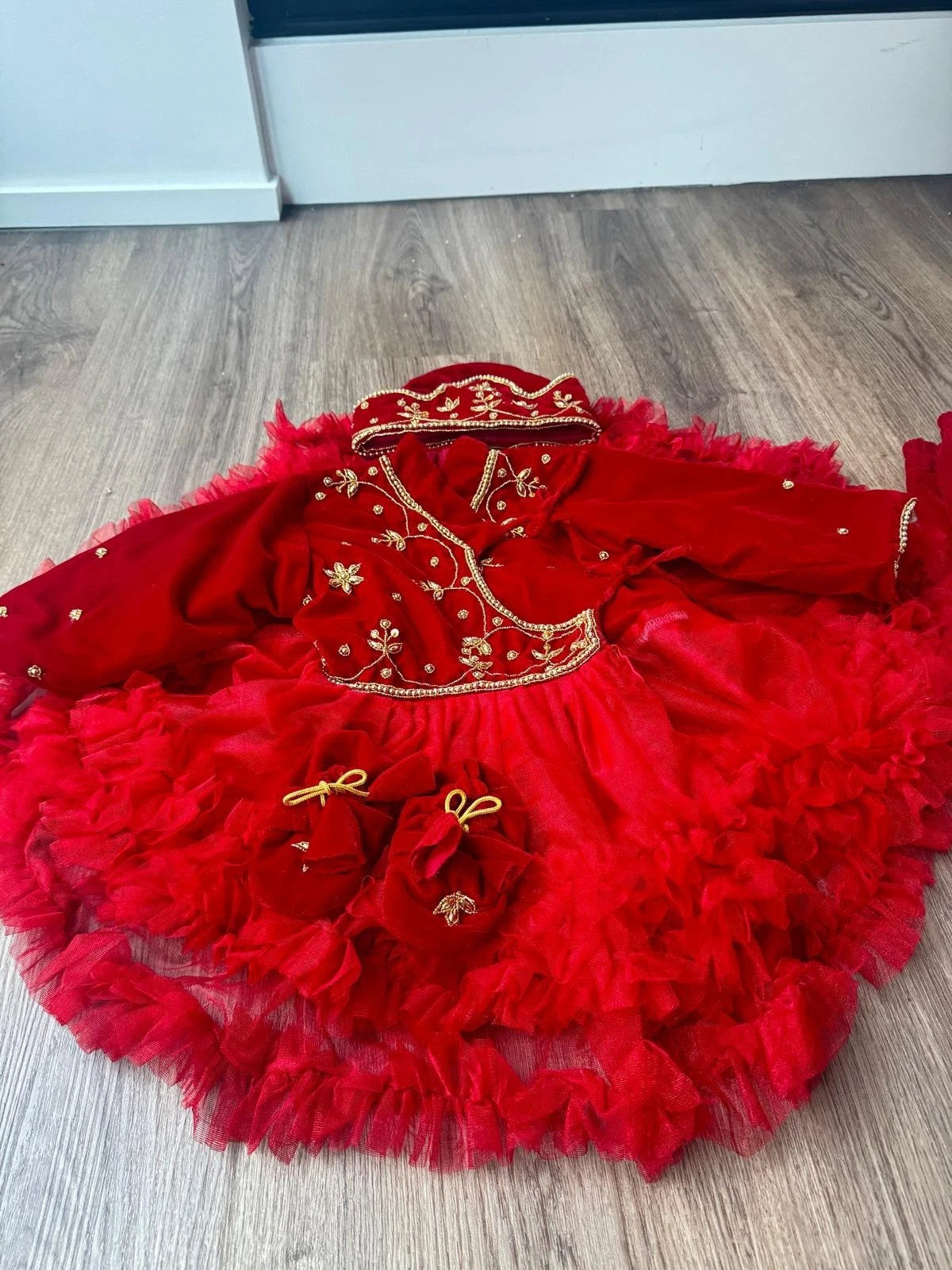 Traditional Pasni Dress for Baby Girl – Red Velvet Set