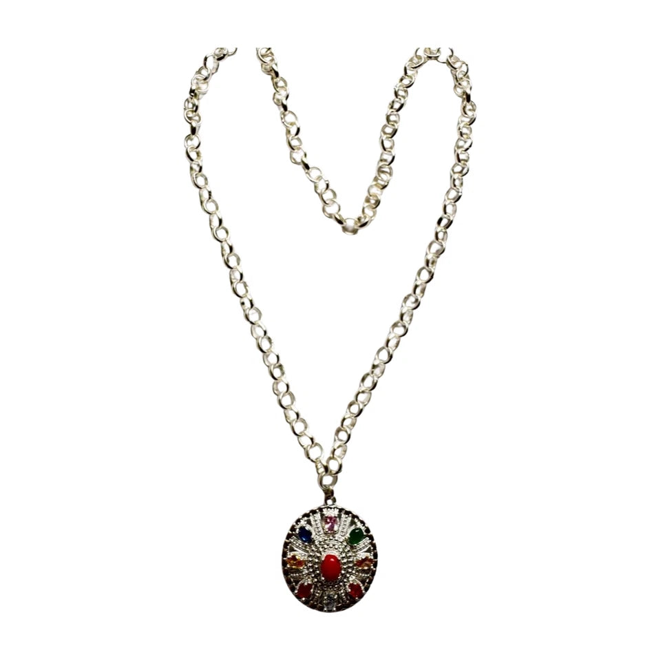 Navratna Silver Sikha ( Newari Accessories) , Traditional Nepali Necklace